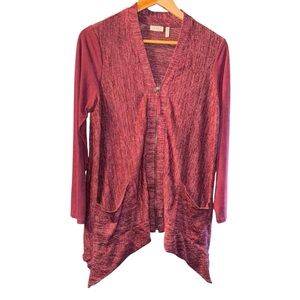 LOGO by Lori Goldstein red open front zip cardigan women’s size small
